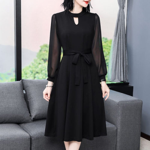 2021 new dress spring and autumn long sleeve slim black skirt temperament lady little black skirt