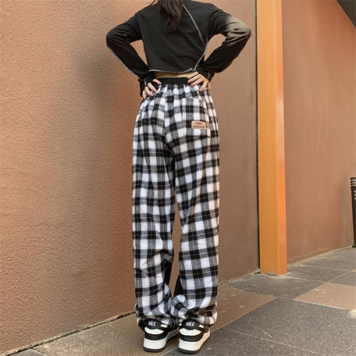Real price personalized side stitching Plaid Leggings drawstring casual fashion pants trend