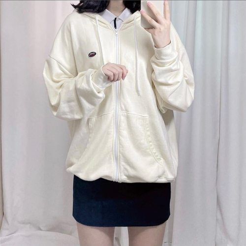 Korean retro college girls embroidery small circle letter zipper jacket Hooded Sweater Plush winter