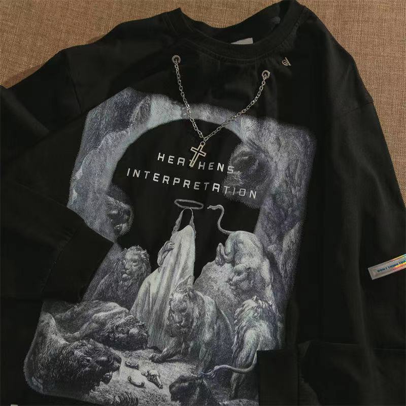 European and American high street retro fashion brand chain sweater women's autumn round neck fried Street top