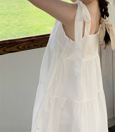 Chiffon fabric, official figure skirt, summer 2021 new gentle wind bow super fairy suspender dress