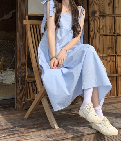 Chiffon fabric, official figure skirt, summer 2021 new gentle wind bow super fairy suspender dress