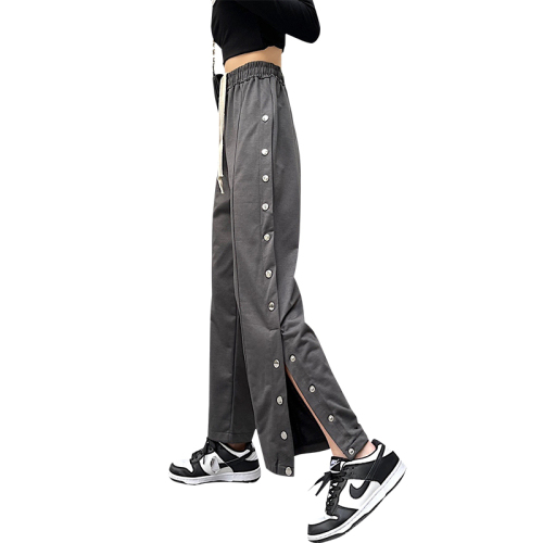 Real time casual pants female Spice Girl American sports pants street side button pants female design sense of minority high street trend