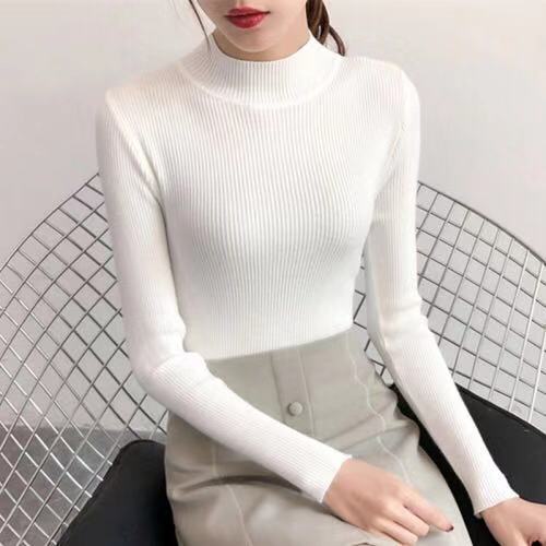 Half high neck sweater bottoming shirt slim fit sweater female student Korean autumn and winter new style with long sleeve top inside