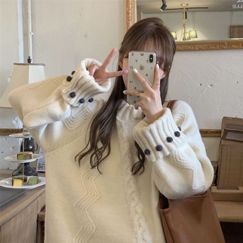 Sweater women's wear loose in autumn and winter wear  new style with French gentle and lazy style pullover to thicken the temperament