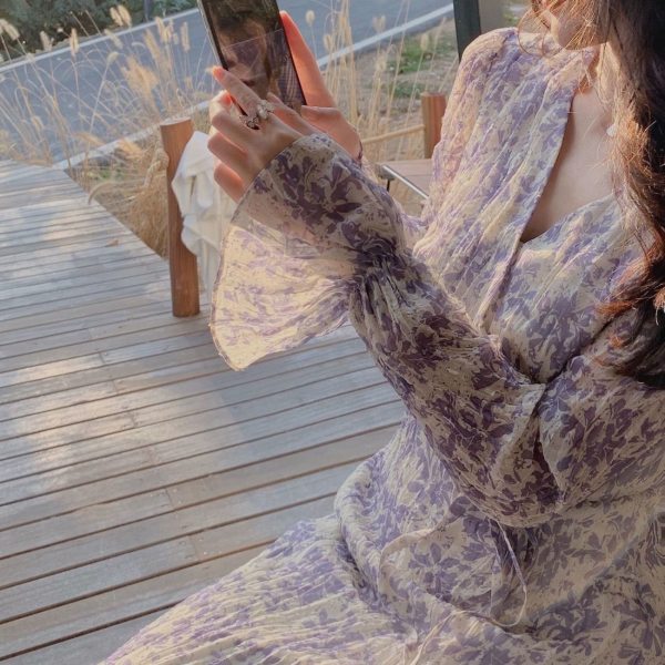 French gentle wind snow spun floral dress for women in autumn and winter 2021 new super xiansen design sense first love dress