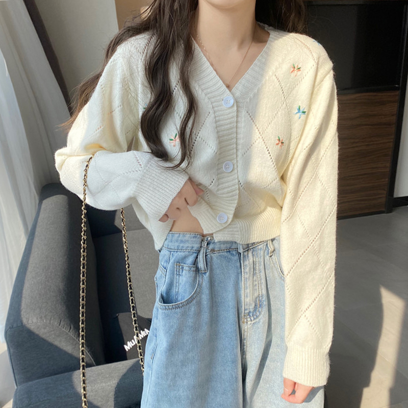 Short sweater coat women's spring and autumn thin sweater cardigan 2021 new Korean gentle long sleeve top