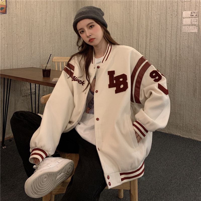 Real shooting jacket girl spring and Autumn New Student Korean loose and versatile thin top Baseball Jacket