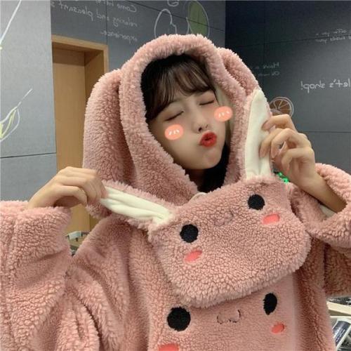 Send the same bag 2021 autumn and winter imitation lamb Plush sweater women's Korean version Plush thickened Hooded Jacket