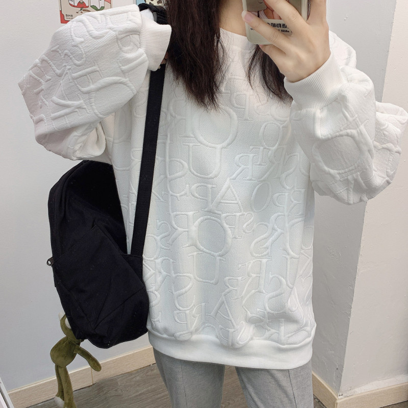 Real shot 2021 Korean version new lazy style loose solid color versatile waffle style chic Pullover women