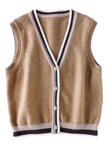 Autumn and winter new fashion versatile sleeveless contrast color knitted cardigan vest vest sweater coat women