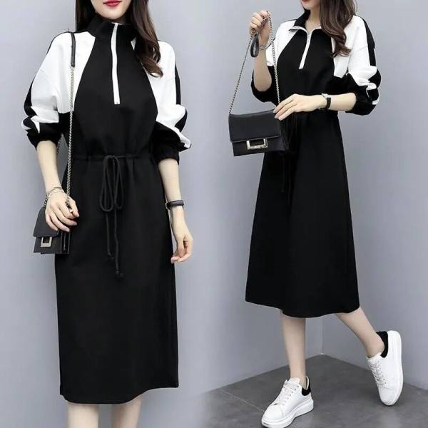 2021 autumn new slim loose fat mm dress cover meat Korean sweater skirt medium length large women's dress