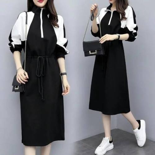  autumn new slim loose fat mm dress cover meat Korean sweater skirt medium length large women's dress