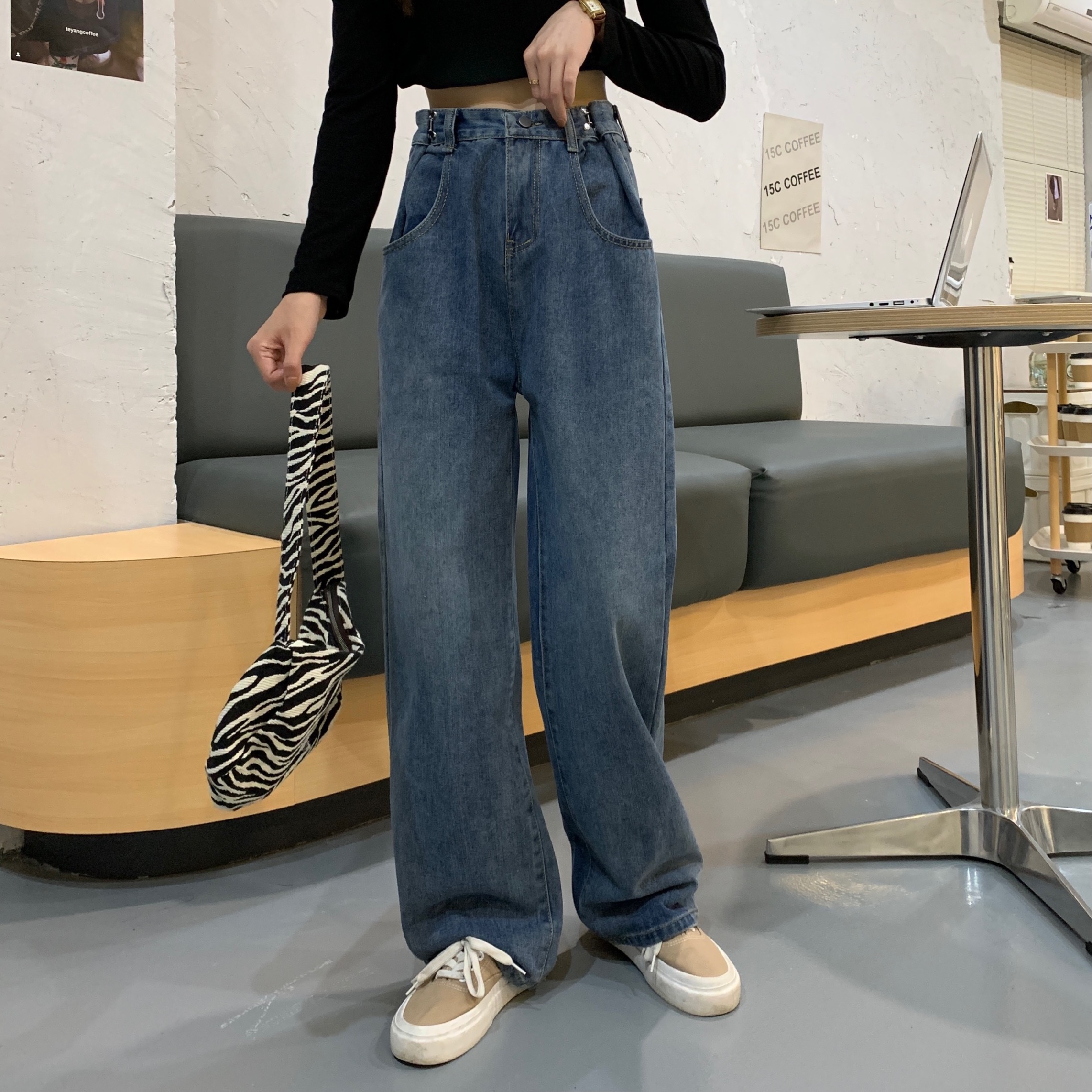 Vintage Wide Leg Jeans Straight Tube loose floor draping daddy pants