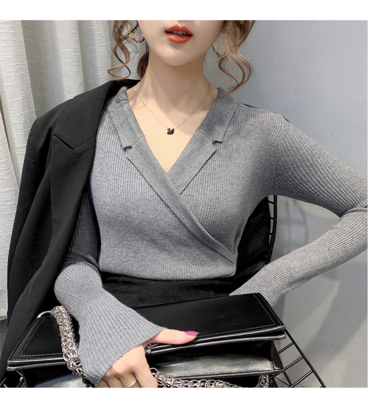 Winter collar bottomed shirt women wear foreign style inside slim fit outside Pullover knitted sweater Korean fashion versatile