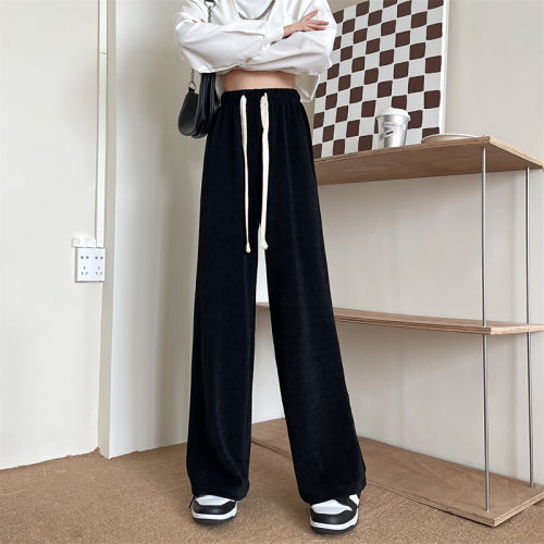 Real price ~ corduroy wide leg pants women's autumn and winter thickened high waist thin lace up straight tube floor mopping pants