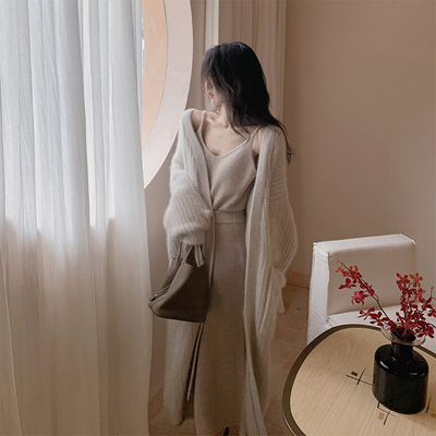 Autumn and winter new mohair sweater coat women thickened loose lazy wind long knitted cardigan fashion