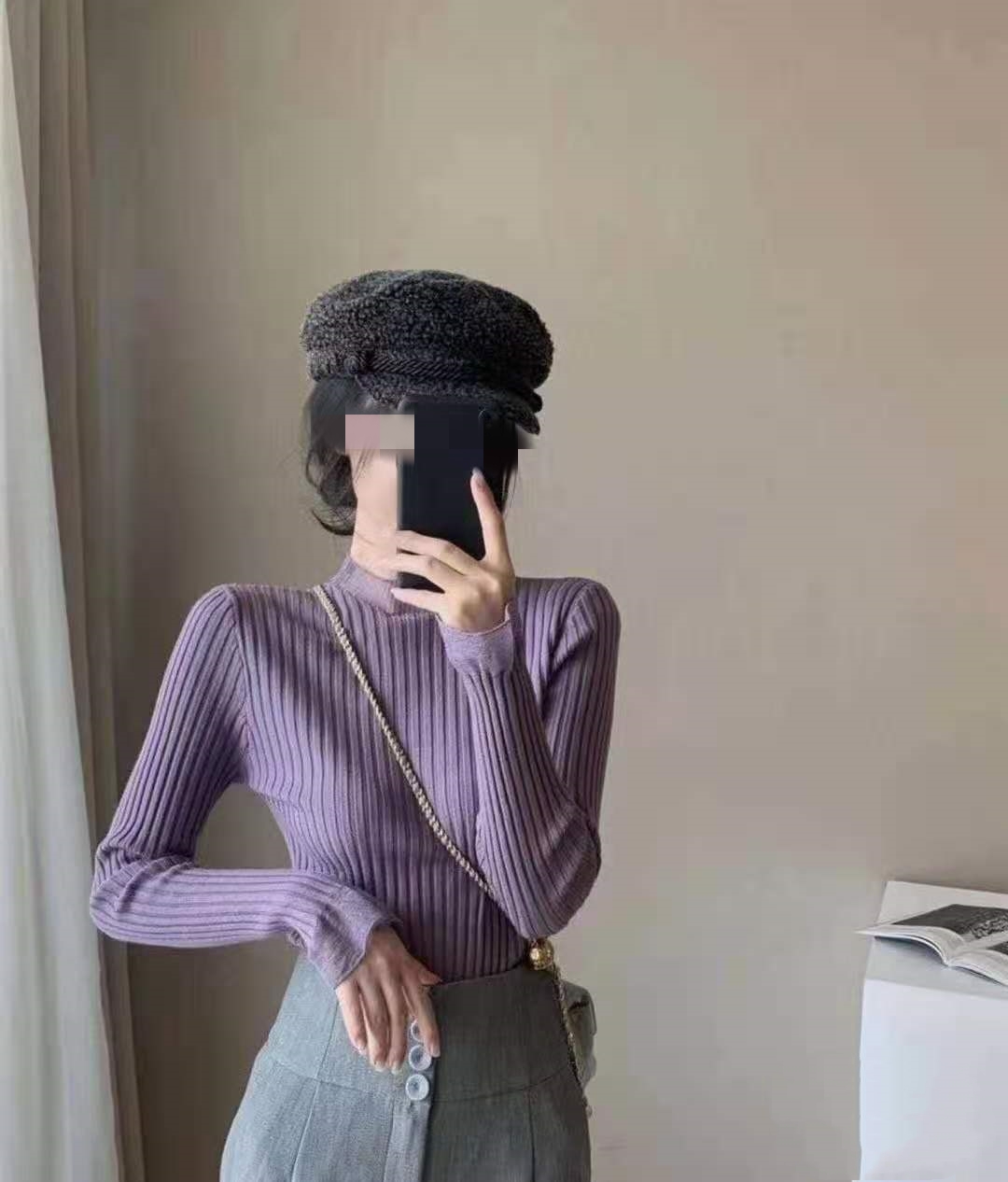 Bottomed blouse women's autumn and winter versatile blouse new style with foreign style half high neck slim long sleeve sweater sweater