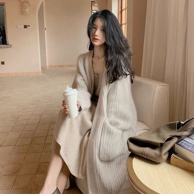 Autumn and winter new mohair sweater coat women thickened loose lazy wind long knitted cardigan fashion