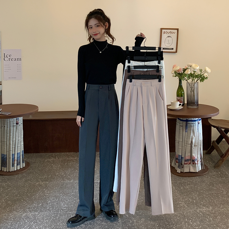 Real price 2021 autumn and winter new high waist slim suit pants loose vertical pants women