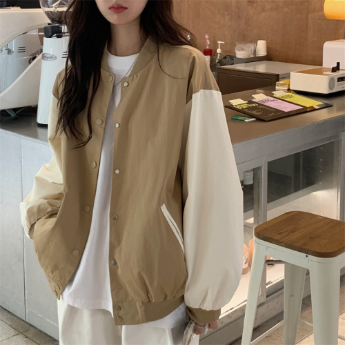 Real price! Color contrast sleeve casual jacket jacket women's round neck autumn winter long sleeve baseball suit student wear