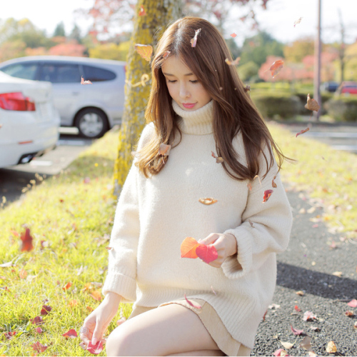  high neck sweater autumn winter new Korean student pure color sweater loose lazy Pullover thickened