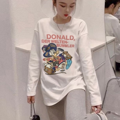 Cotton  autumn Korean version new loose and thin cartoon letter round neck long sleeve T-shirt bottomed top