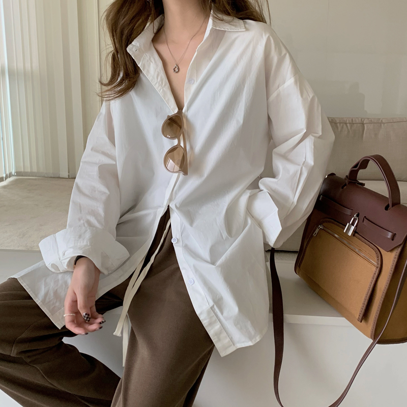Real shot real price Korean version side button design, versatile loose folding shirt