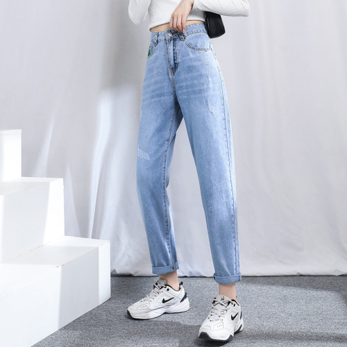 Spring and autumn Harlan dark blue jeans female dad pants  new high waist thin loose radish pants