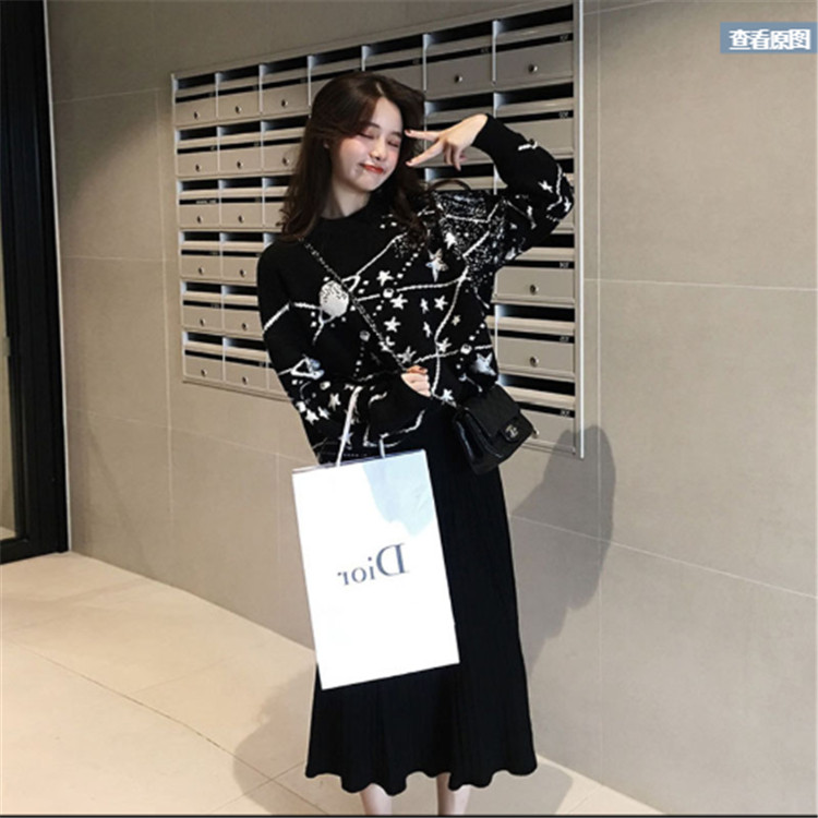 Real price ~Hong Kong flavor Vintage Baitachic lazy wind autumn and winter Galaxy pattern loose Pullover Sweater woman