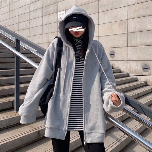 Hong Kong style retro women's fashion ins spring and autumn lazy wind loose solid color autumn