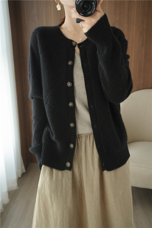 Spring and autumn new lazy wind collar medium long twist sweater loose women's cardigan versatile sweater coat