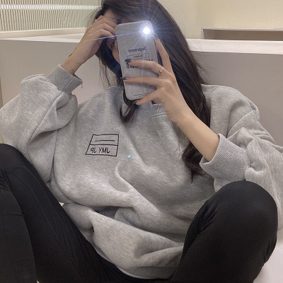 American retro loose leisure long sleeve top fried street high sense long sleeve printed hoodless Pullover Jacket fashion