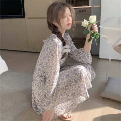 Tea break French small broken flower dress women's 2021 new design sense of minority close waist show thin temperament Chiffon Skirt