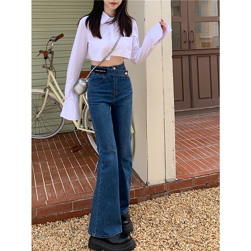 Real price! Hong Kong flavor chiic ultra high waist slim, versatile micro flare pants, hanging fashion jeans