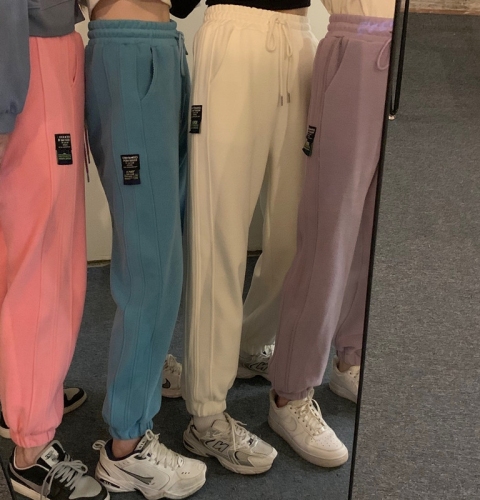 Real price spring and summer thin pure color elastic waist casual pants female dad pants