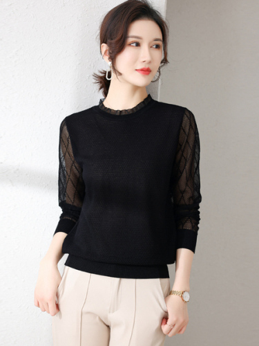 Ice silk knitwear women's spring clothes 2021 new women's sweater with bottomed sweater in thin style in spring and Autumn
