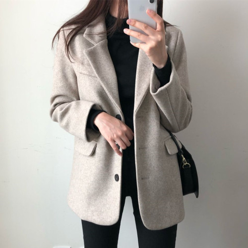 Single breasted thickened warm cashmere suit top women's 2021 autumn new suit collar casual wool coat
