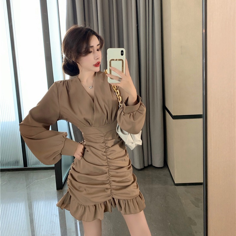 2021 autumn new Korean dress irregular women's fashion long sleeve skirt
