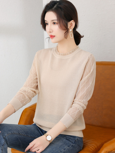Ice silk knitwear women's spring clothes 2021 new women's sweater with bottomed sweater in thin style in spring and Autumn