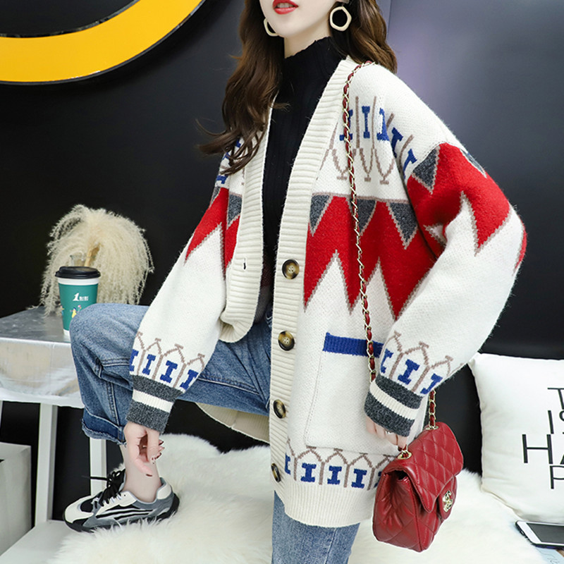 Knitted cardigan women's 2021 new style outer wear loose lazy sweater coat women's middle and long spring and autumn outer wear top
