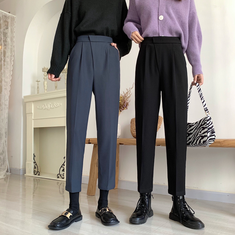 Real shooting real price high waist SLIM STRAIGHT casual pants design feeling versatile nine point pants