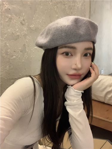Real price Korean wool concave shape fried chicken looks good-looking and versatile solid color Beret net red same newspaper children's hat