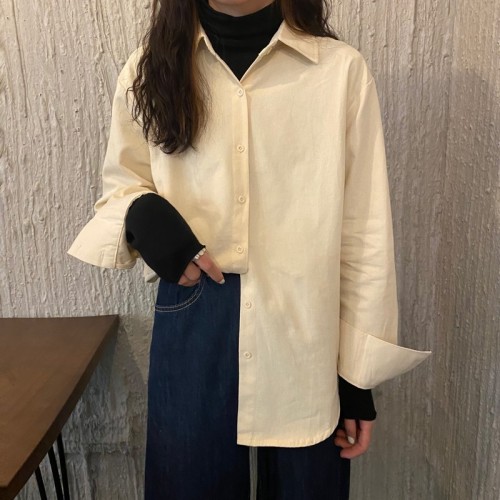 Real price real shooting new snowflake velvet gentle wind loose lazy solid color versatile long sleeved shirt top