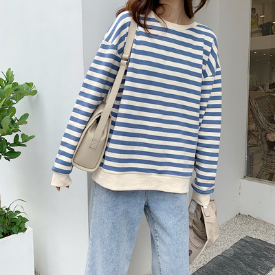Real shot Korean striped women's sweater thin spring and autumn top