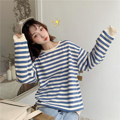 Real shot Korean striped women's sweater thin spring and autumn top