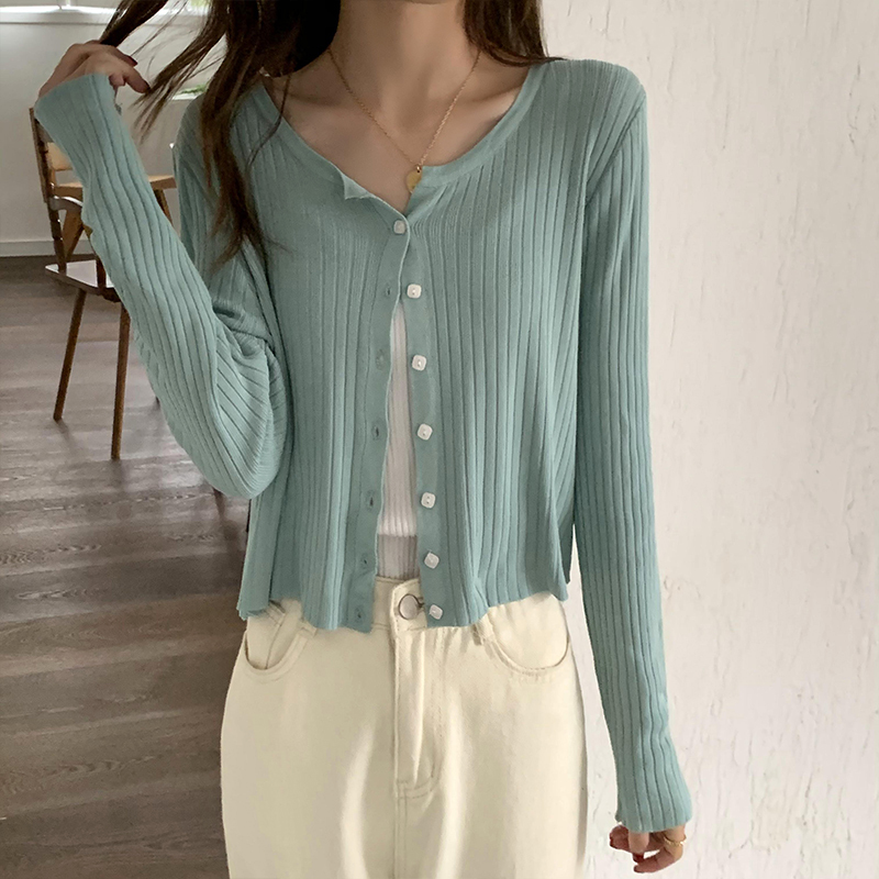 Actual shooting of spring 2021 new Korean version versatile loose sunscreen clothes knitwear sweater coat women's fashion