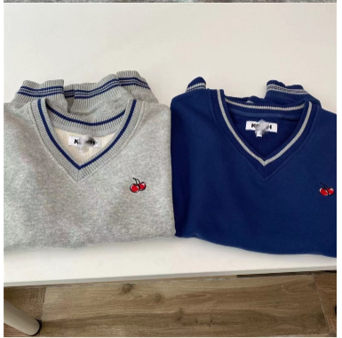 Official figure 6535 thin sweater women's autumn and winter new embroidery V-neck original rib