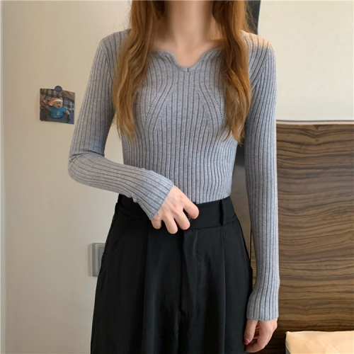 New real price and real shooting in early autumn season with knitwear inside and short design feeling bottomed Shirt Top