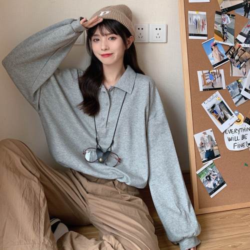 Real shot polo collar sweater women's Korean version ins thin loose top